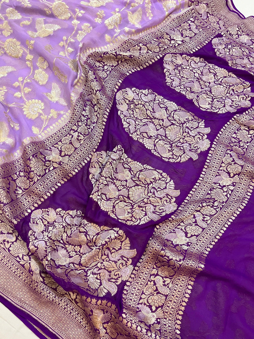 Lavender Pure Banarasi Khaddi Georgette Saree -Aura Benaras