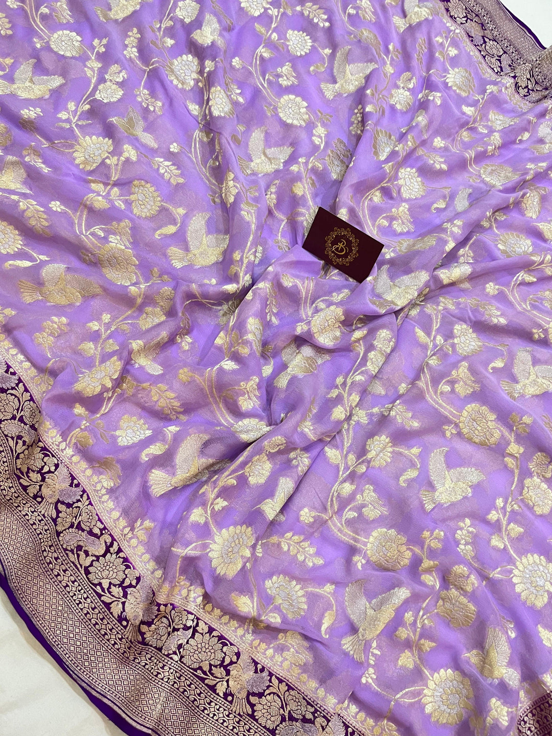 Lavender Pure Banarasi Khaddi Georgette Saree -Aura Benaras