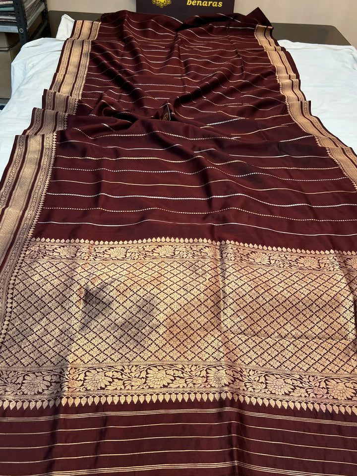Brown Pure Silk Handloom Banarasi Saree