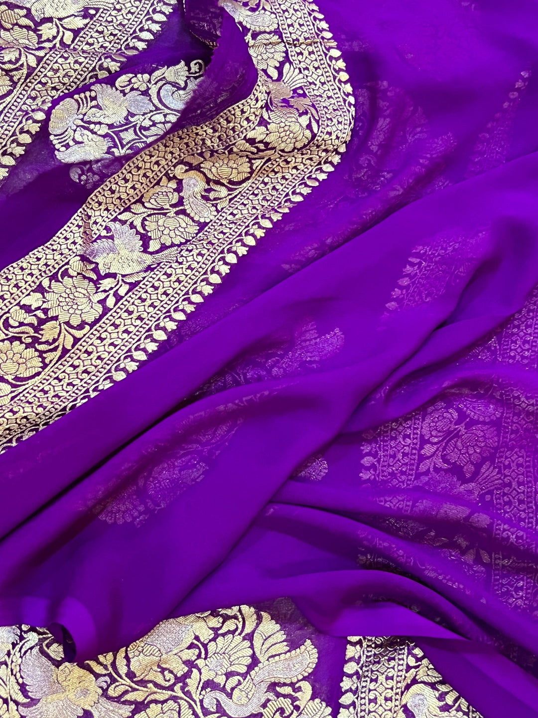 Lavender Pure Banarasi Khaddi Georgette Saree -Aura Benaras
