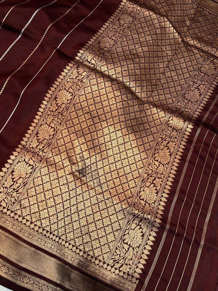 Brown Pure Silk Handloom Banarasi Saree