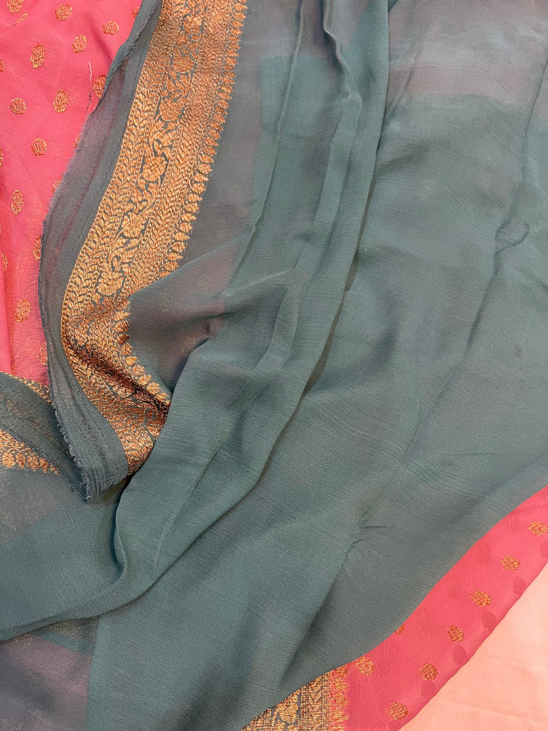 Dusky Pink Banarasi Handloom Pure Khaddi Georgette Saree - Aura Benaras