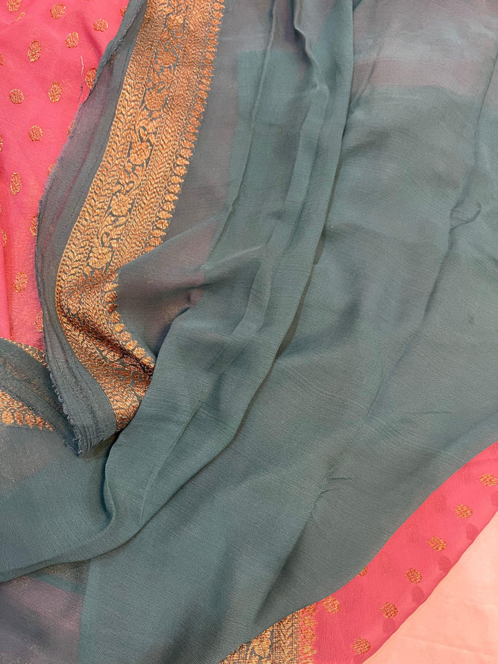 Dusky Pink Banarasi Handloom Pure Khaddi Georgette Saree - Aura Benaras