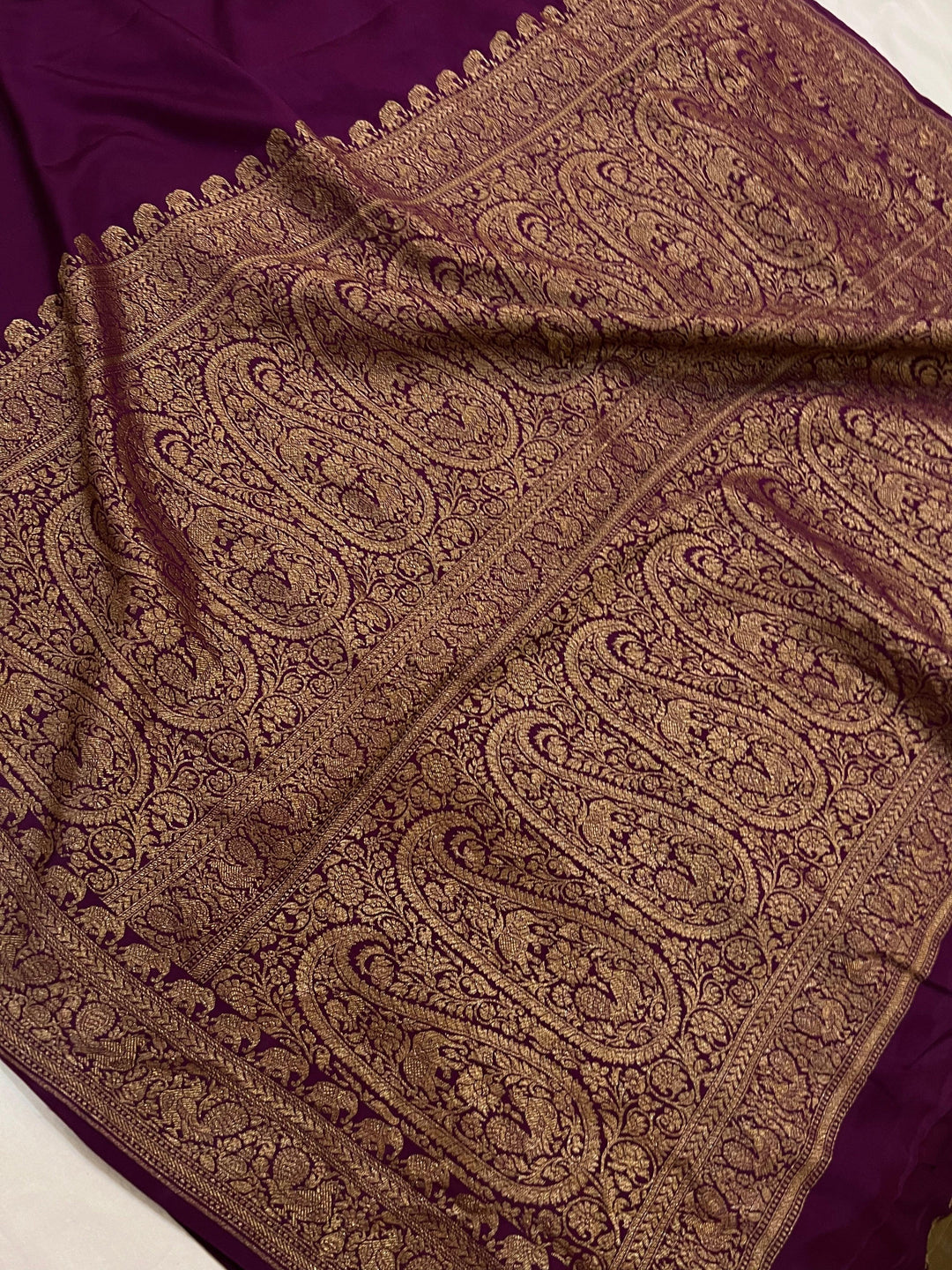 Wine Pure Banarasi Khaddi Crepe Silk Saree - Aura Benaras