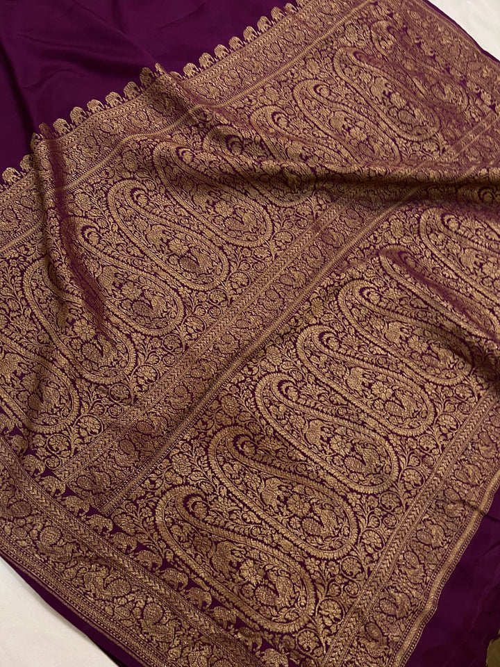 Wine Pure Banarasi Khaddi Crepe Silk Saree - Aura Benaras