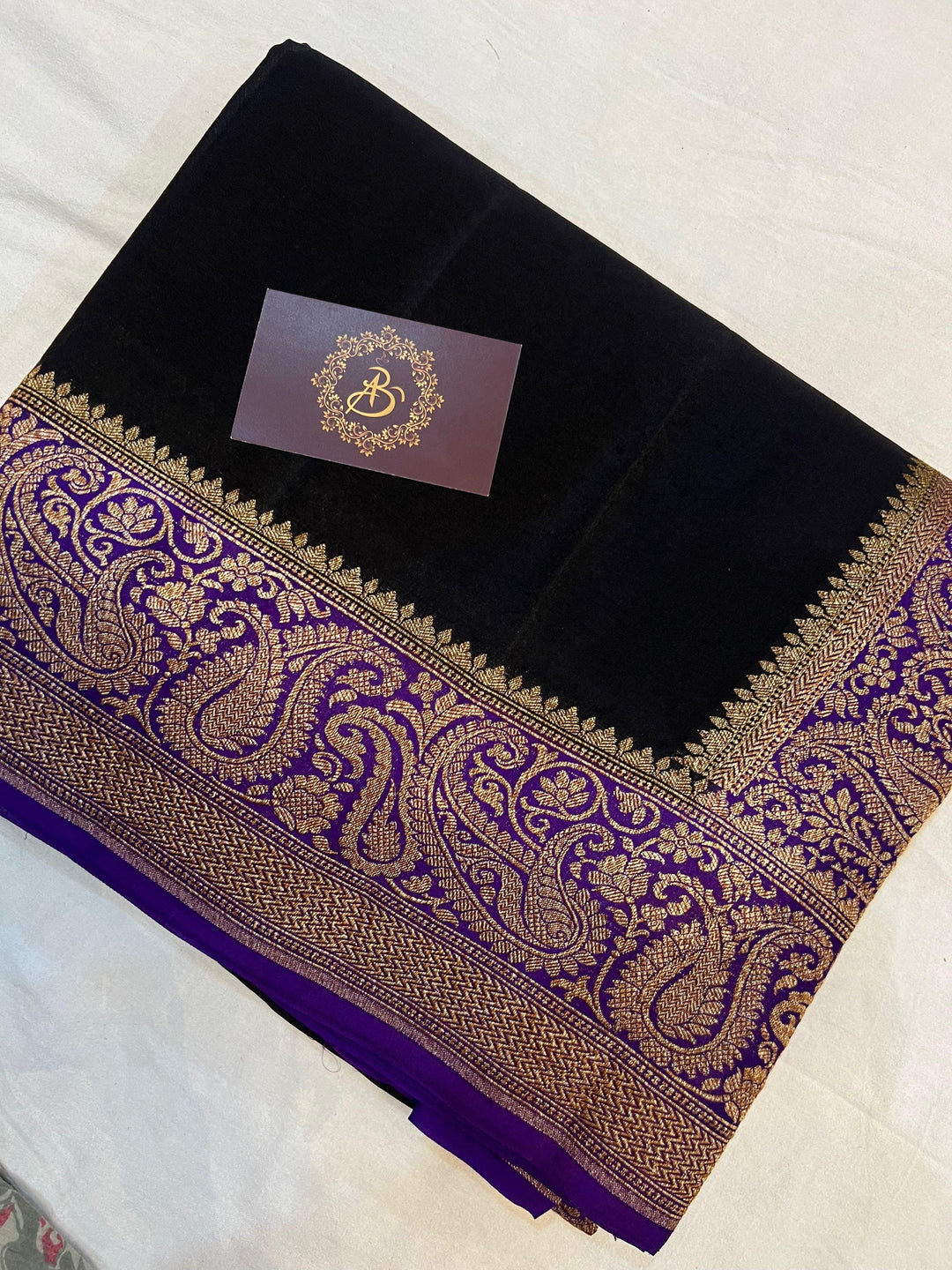 Black Pure Banarasi Khaddi Crepe Silk Saree - Aura Benaras