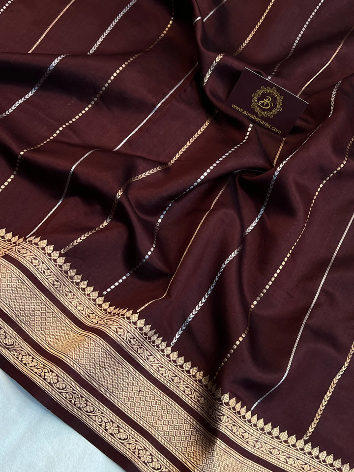 Brown Pure Silk Handloom Banarasi Saree