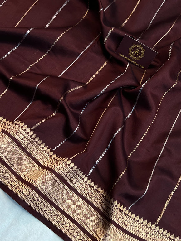 Brown Pure Silk Handloom Banarasi Saree