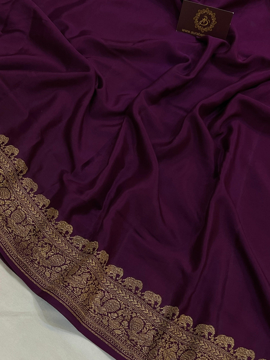 Wine Pure Banarasi Khaddi Crepe Silk Saree - Aura Benaras