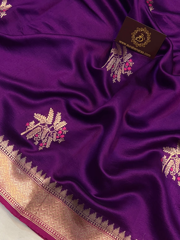 Wine Pure Banarasi Handloom Silk Saree - Aura Benaras