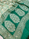 Mint Green Pure Banarasi Khaddi Georgette Saree -Aura Benaras