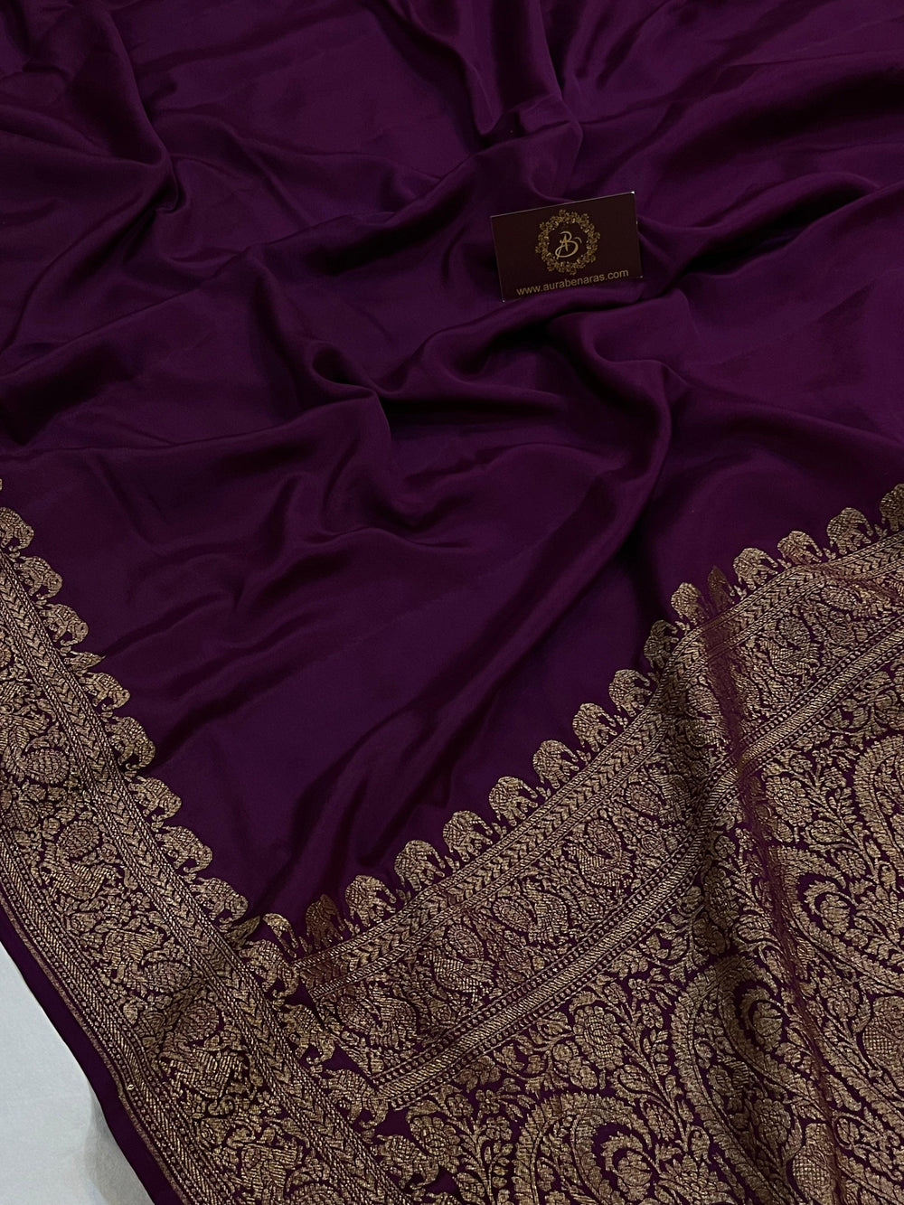 Wine Pure Banarasi Khaddi Crepe Silk Saree - Aura Benaras