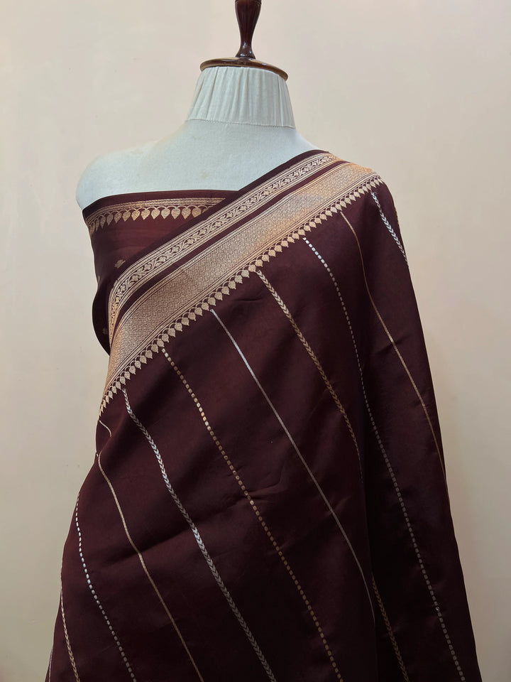 Brown Pure Silk Handloom Banarasi Saree