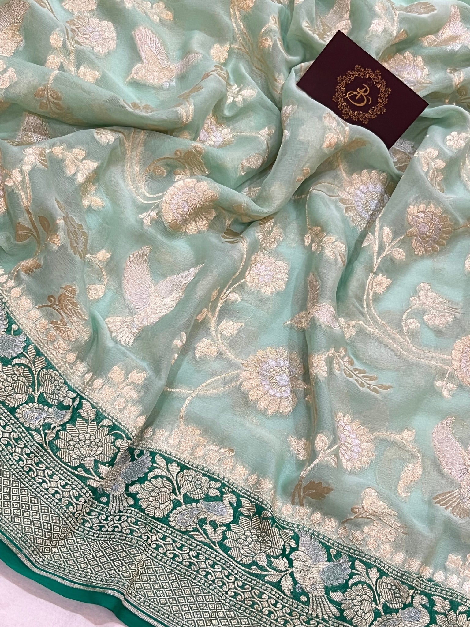 Georgette silk Bandhani saree with Banarasi border - Byhand Kochi