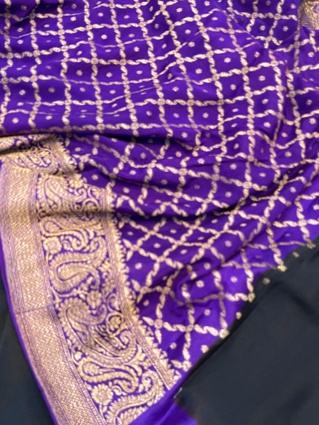 Black Pure Banarasi Khaddi Crepe Silk Saree - Aura Benaras