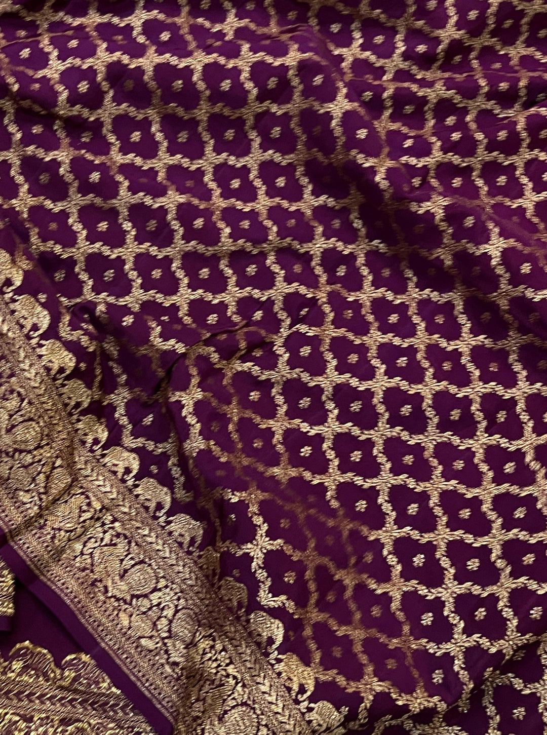 Wine Pure Banarasi Khaddi Crepe Silk Saree - Aura Benaras