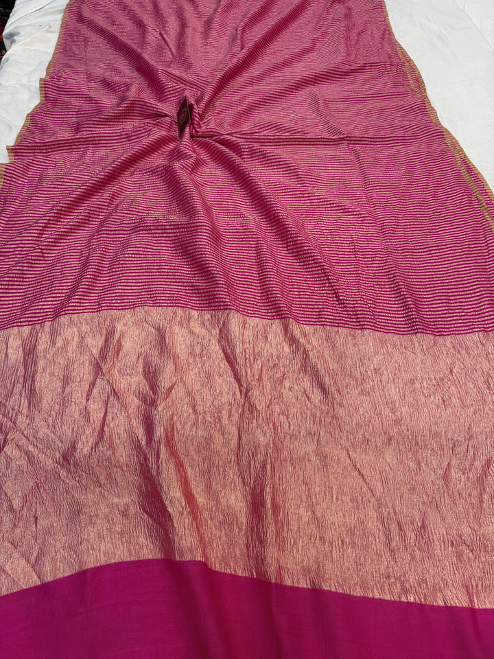 Rani Pink Moonga Silk Handloom Banarasi Saree
