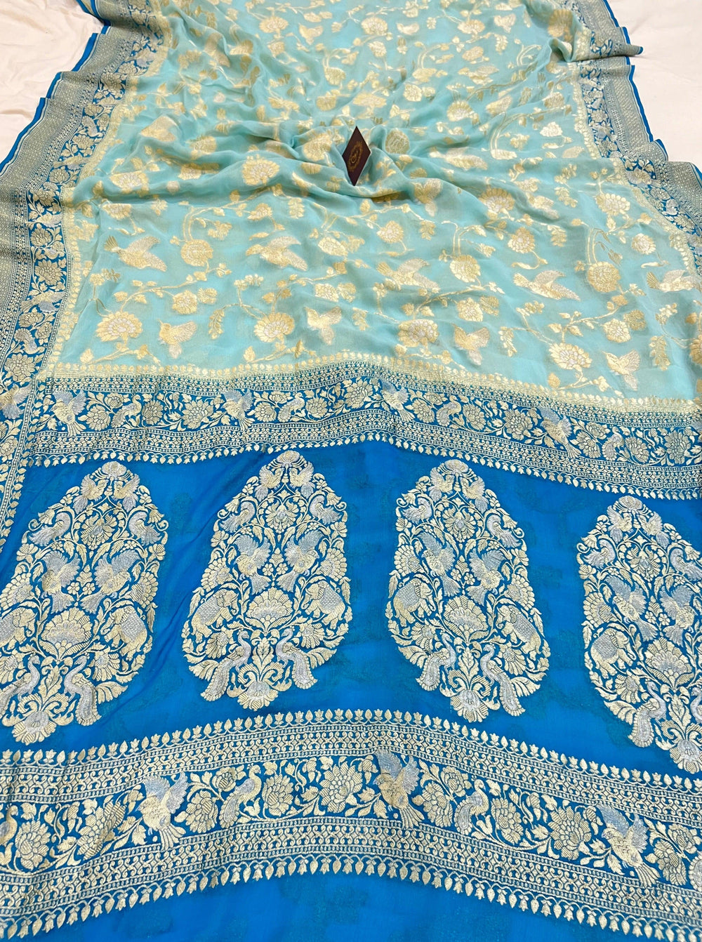 Pale Blue Pure Banarasi Khaddi Georgette Saree -Aura Benaras