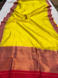 Lemon Yellow Pure Banarasi Handloom Silk Saree - Aura Benaras