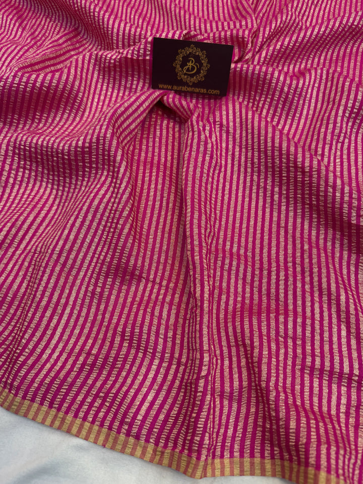 Rani Pink Moonga Silk Handloom Banarasi Saree