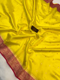 Lemon Yellow Pure Banarasi Handloom Silk Saree - Aura Benaras