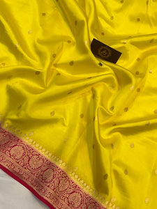 Lemon Yellow Pure Banarasi Handloom Silk Saree - Aura Benaras