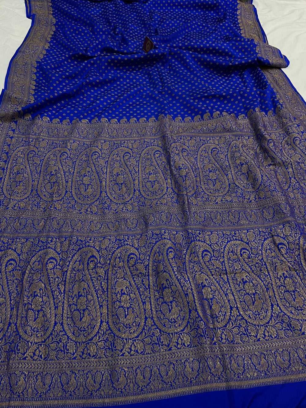 Royal Blue Pure Banarasi Khaddi Crepe Silk Saree - Aura Benaras
