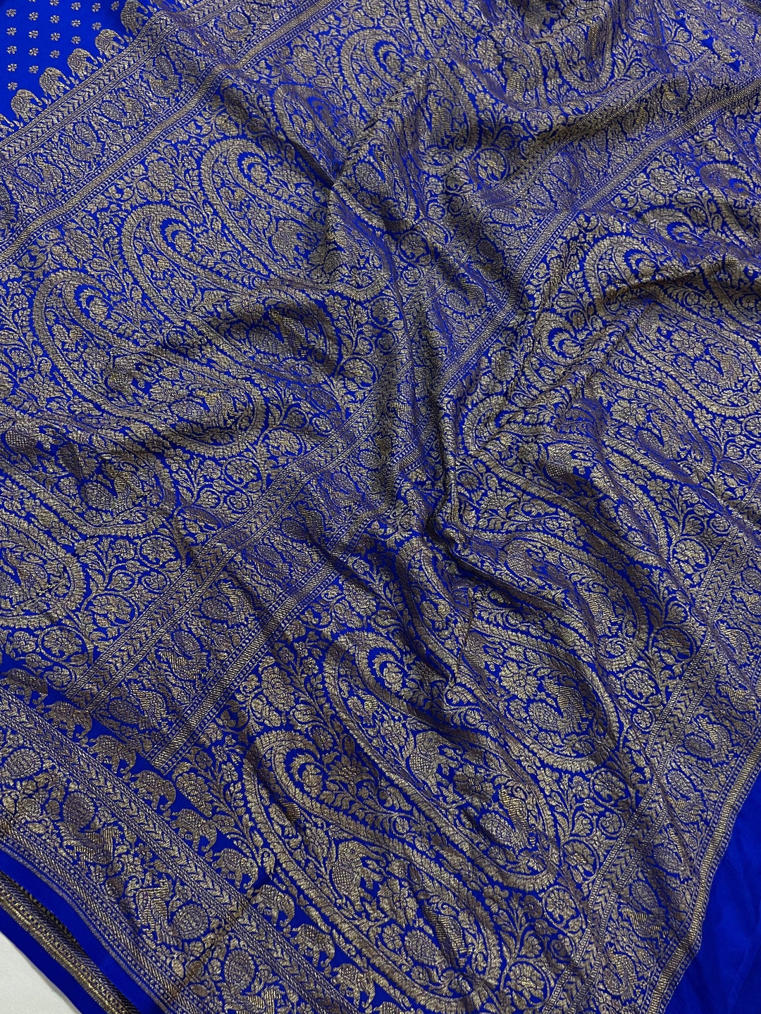 Royal Blue Pure Banarasi Khaddi Crepe Silk Saree - Aura Benaras