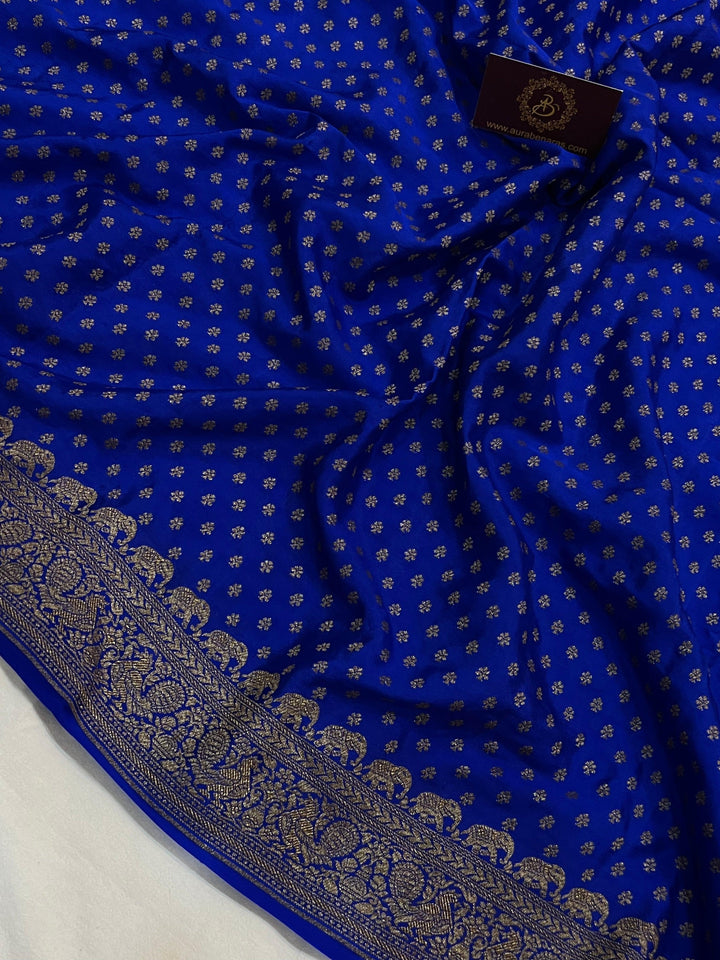 Royal Blue Pure Banarasi Khaddi Crepe Silk Saree - Aura Benaras