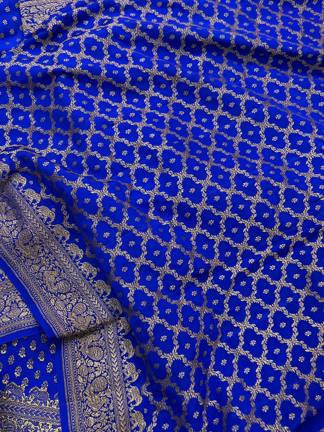 Royal Blue Pure Banarasi Khaddi Crepe Silk Saree - Aura Benaras
