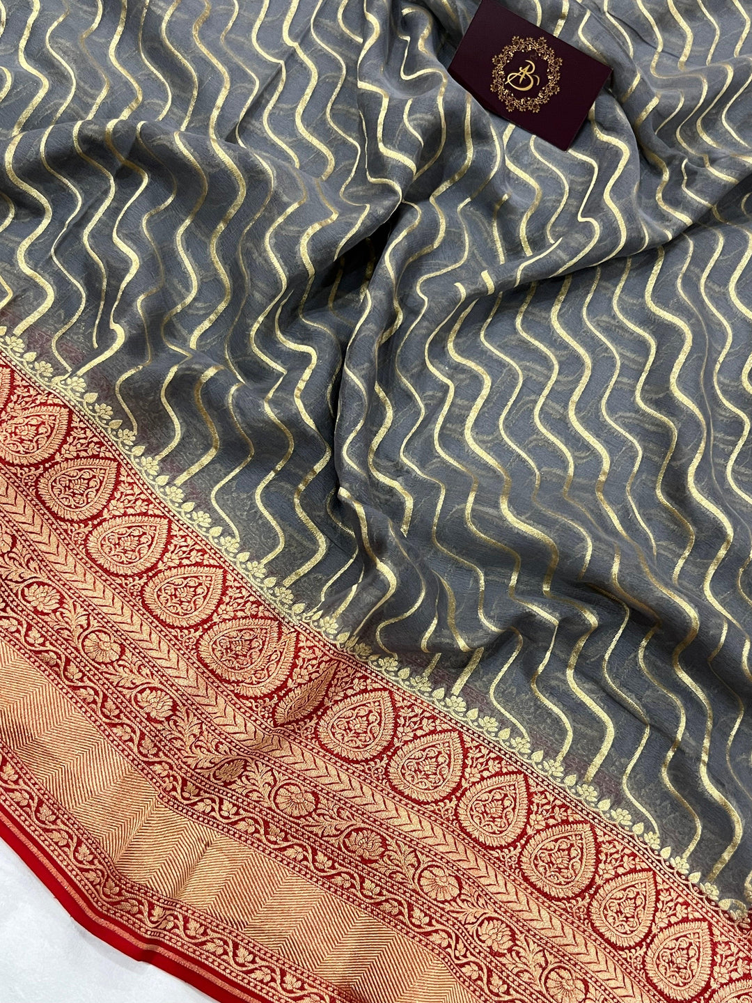 Grey Pure Banarasi Khaddi Georgette Saree - Aura Benaras