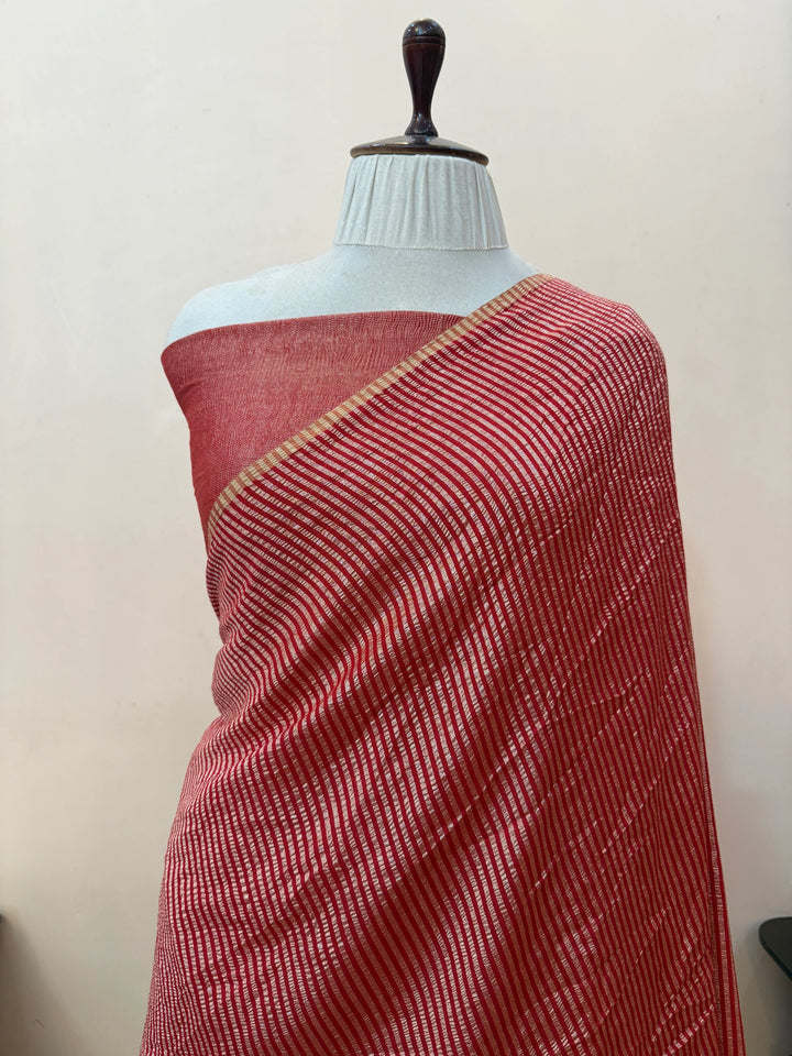 Red Moonga Silk Handloom Banarasi Saree