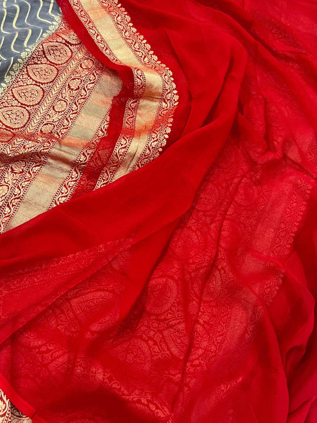 Grey Pure Banarasi Khaddi Georgette Saree - Aura Benaras