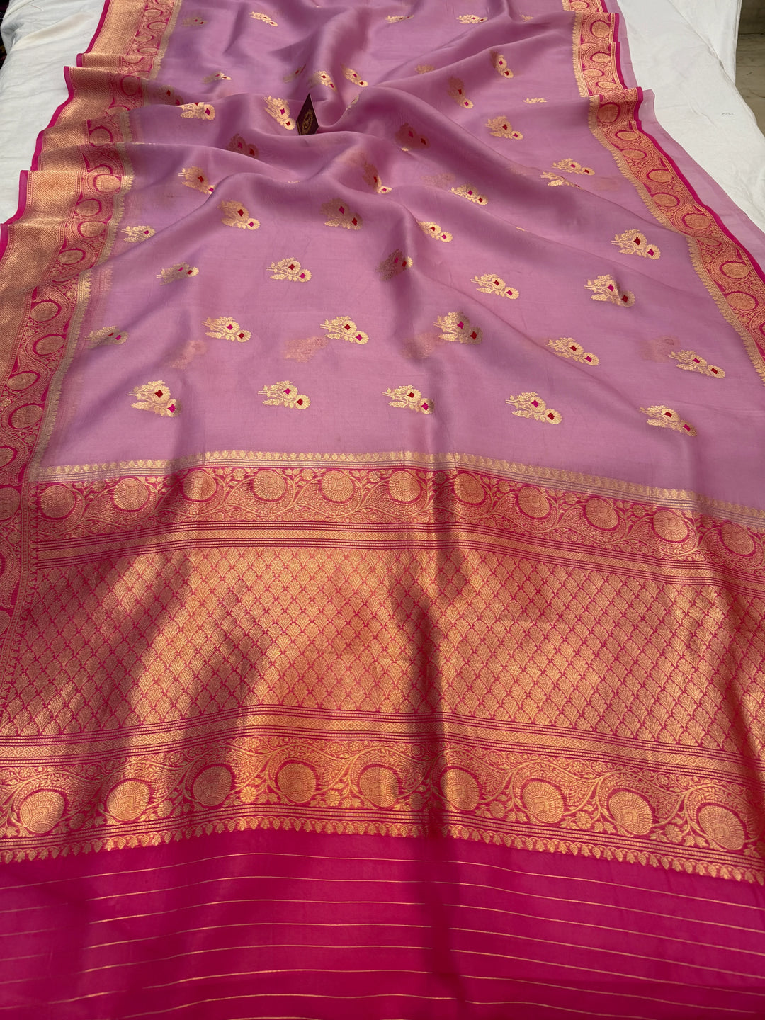 Pastel Lavender Pure Kora Silk Handloom Banarasi Saree