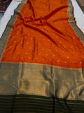 Orange Pure Banarasi Handloom Silk Saree - Aura Benaras