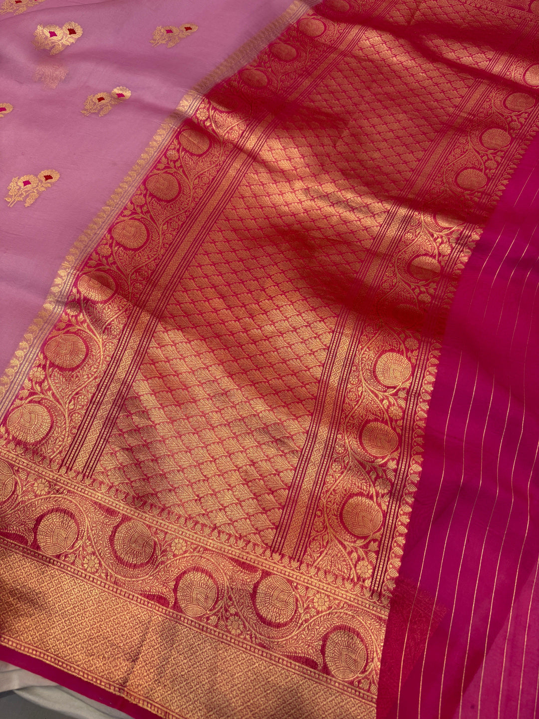 Pastel Lavender Pure Kora Silk Handloom Banarasi Saree