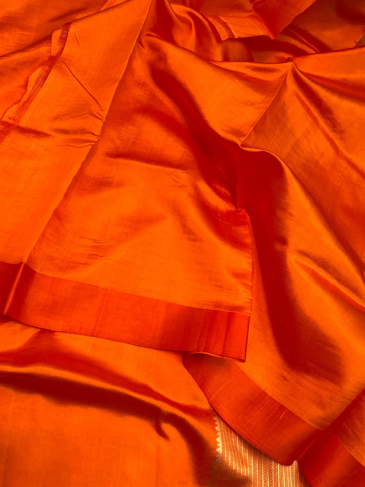 Orange Pure Silk Handloom Banarasi Saree