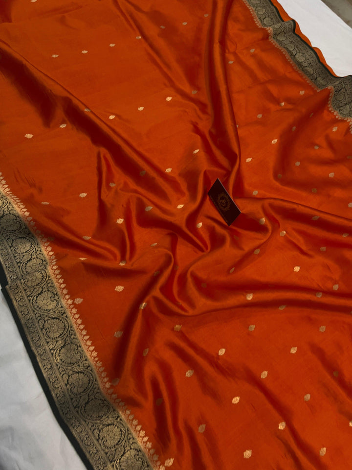 Orange Pure Banarasi Handloom Silk Saree - Aura Benaras