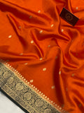 Orange Pure Banarasi Handloom Silk Saree - Aura Benaras