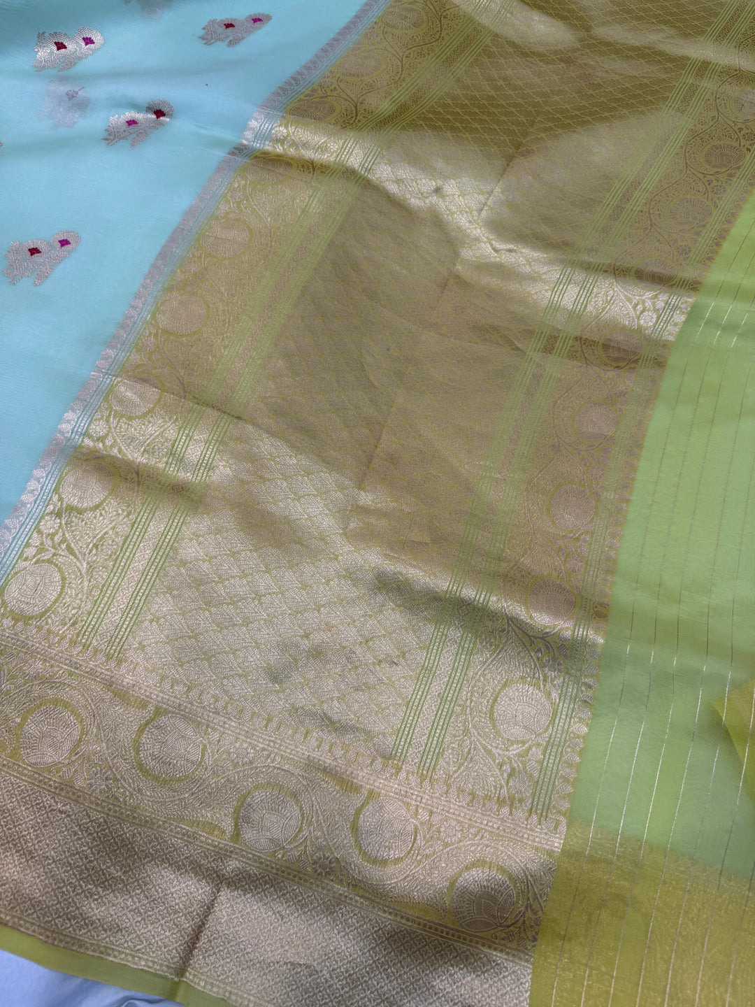 Mint Green Pure Kora Silk Handloom Banarasi Saree