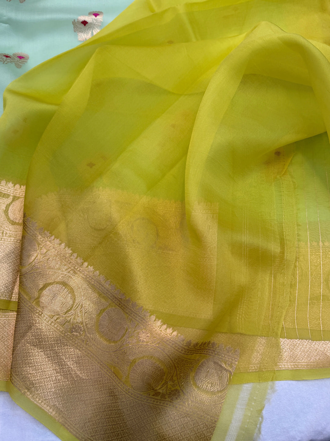 Mint Green Pure Kora Silk Handloom Banarasi Saree