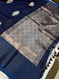 Navy Blue Pure Banarasi Handloom Silk Saree - Aura Benaras