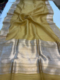 Golden Pure Banarasi Handloom Kora Silk Saree