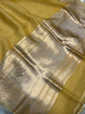 Golden Pure Banarasi Handloom Kora Silk Saree