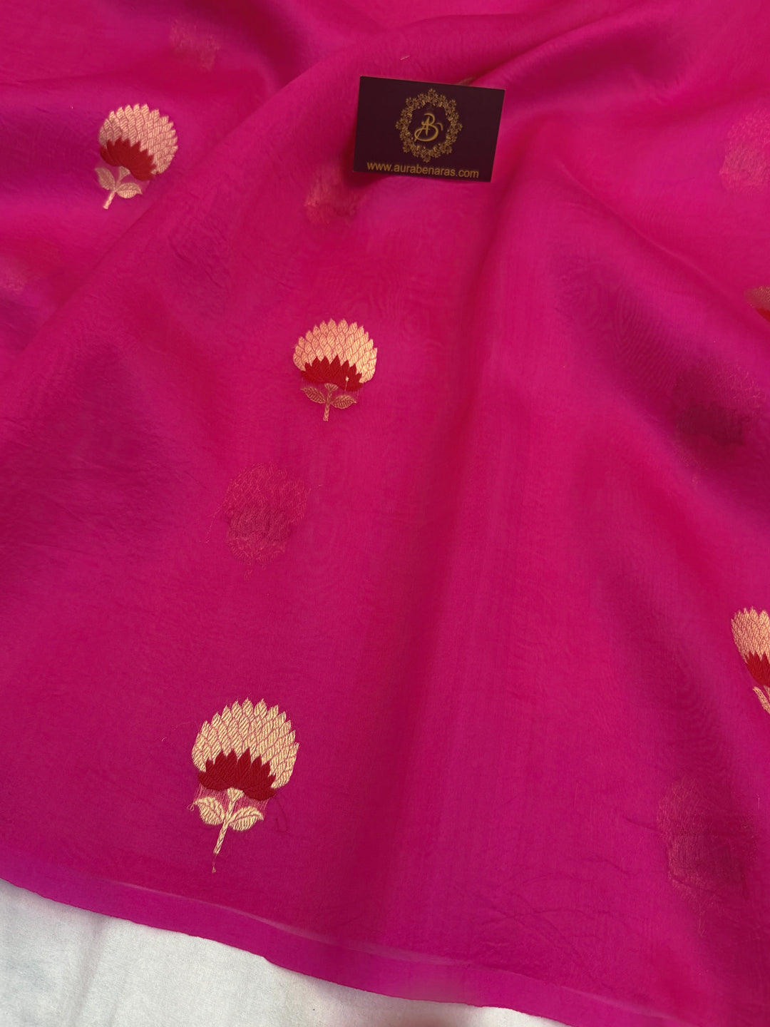 Rani Pink Pure Kora Silk Handloom Banarasi Saree