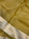 Golden Pure Banarasi Handloom Kora Silk Saree