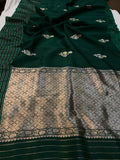 Bottle Green Pure Banarasi Handloom Silk Saree - Aura Benaras