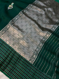 Bottle Green Pure Banarasi Handloom Silk Saree - Aura Benaras