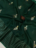 Bottle Green Pure Banarasi Handloom Silk Saree - Aura Benaras