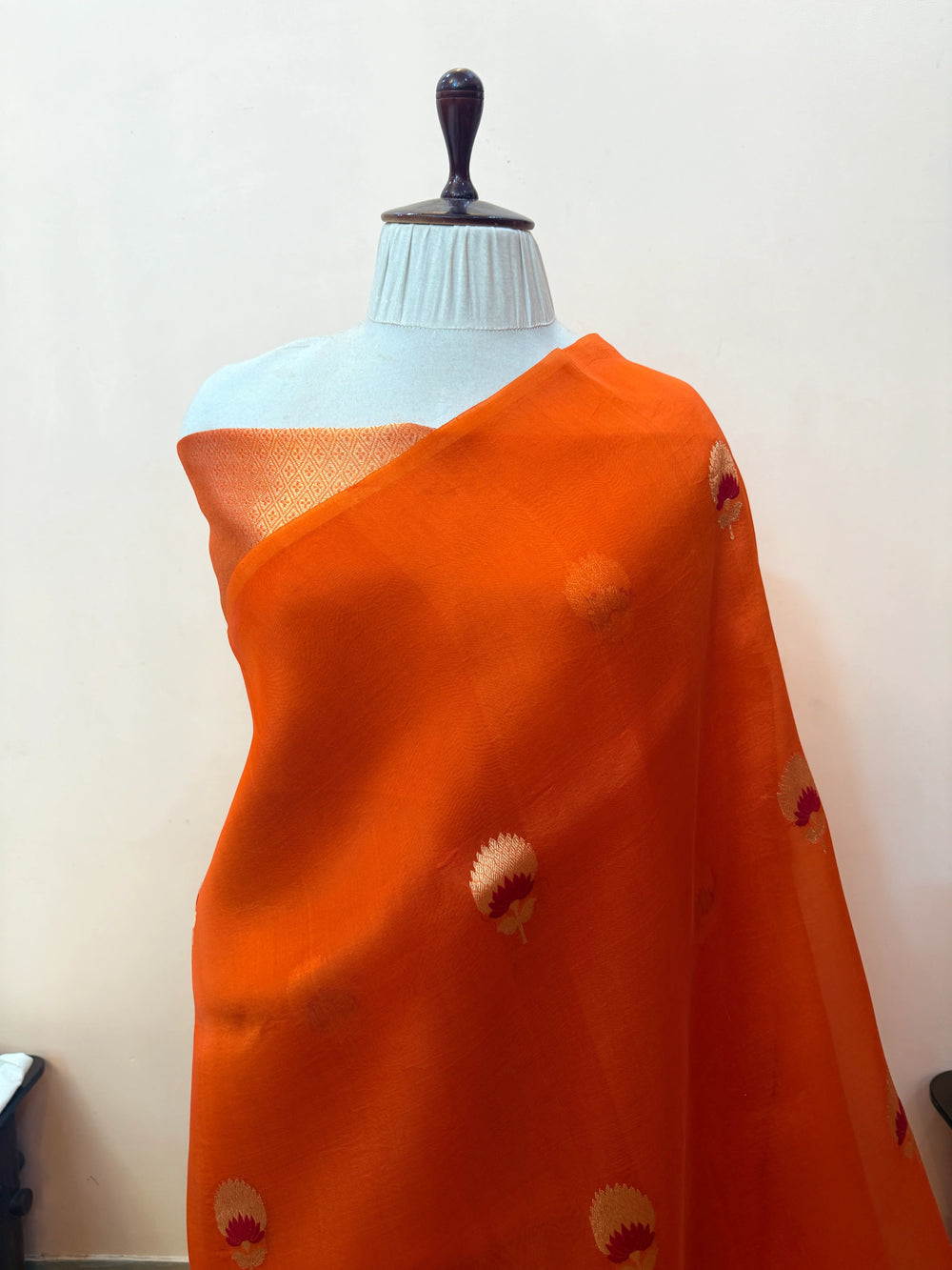 Orange Pure Kora Silk Handloom Banarasi Saree